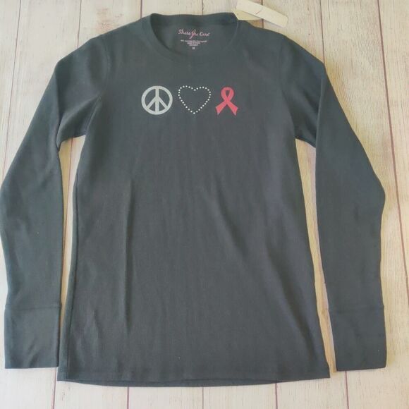 Share the Care "Peace Love Cure" Long Sleeve Ribbed Shirt sz M - Picture 5 of 7